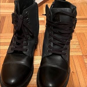 Guess Black Leather Boots with Chunky Sole